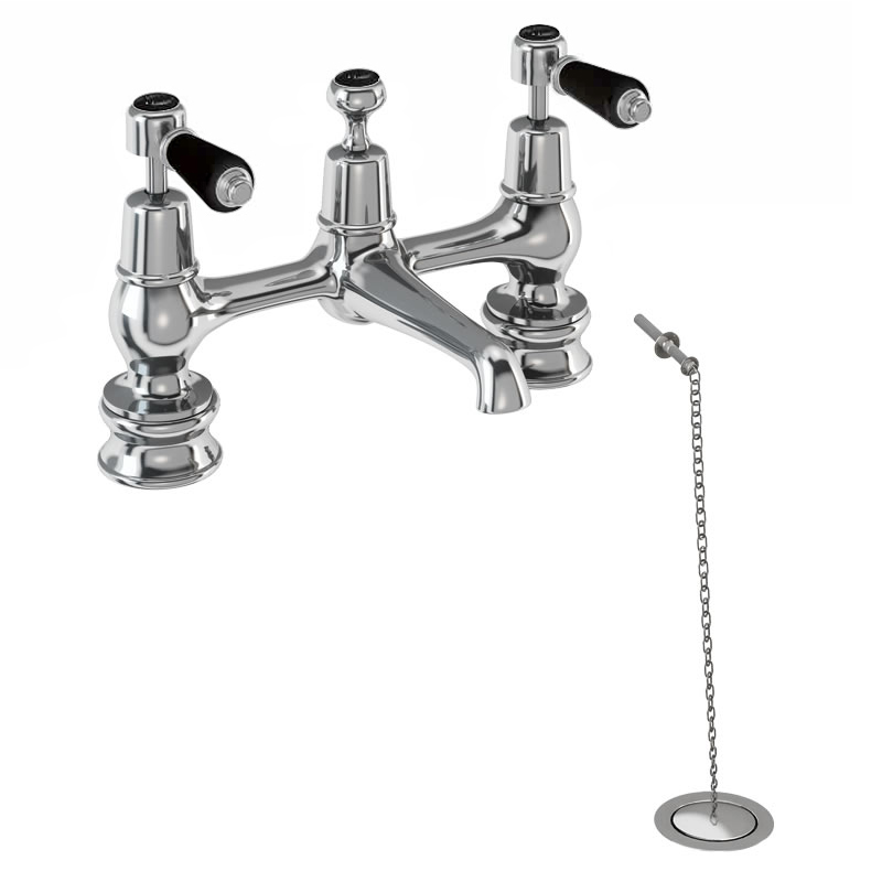 Kensington Regent 2 tap hole bridge basin mixer with plug and chain waste and swivel spout
